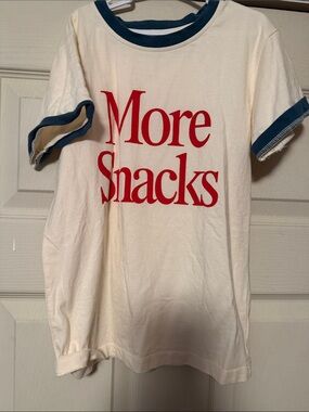 Polished prints  "More Snacks" Graphic Tee - Cream with Red Print and Blue Trim
